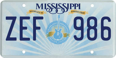 MS license plate ZEF986