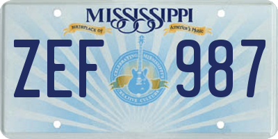 MS license plate ZEF987