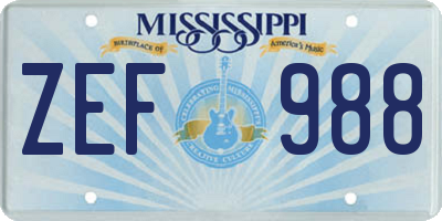 MS license plate ZEF988