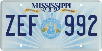 MS license plate ZEF992