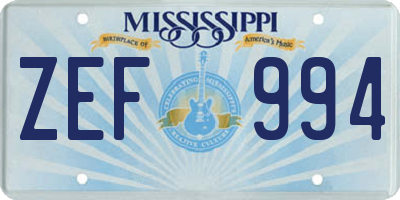 MS license plate ZEF994