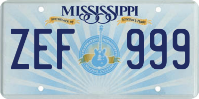 MS license plate ZEF999