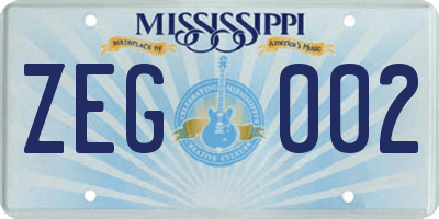 MS license plate ZEG002