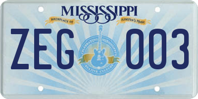 MS license plate ZEG003