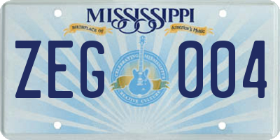 MS license plate ZEG004