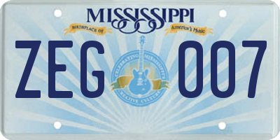 MS license plate ZEG007