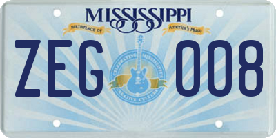 MS license plate ZEG008