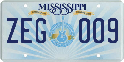 MS license plate ZEG009