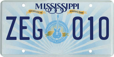 MS license plate ZEG010