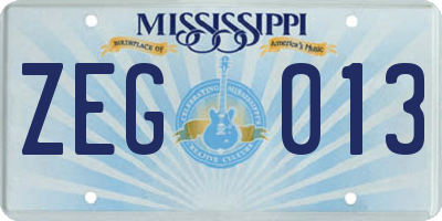 MS license plate ZEG013