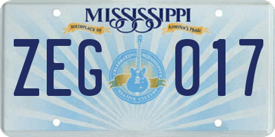 MS license plate ZEG017