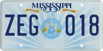 MS license plate ZEG018