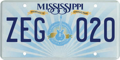MS license plate ZEG020