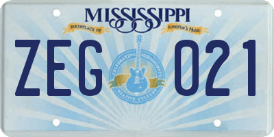 MS license plate ZEG021