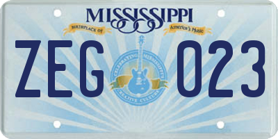 MS license plate ZEG023
