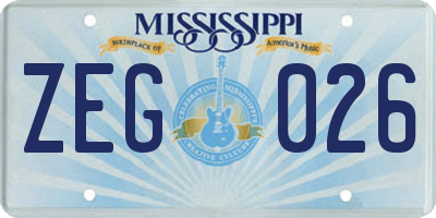 MS license plate ZEG026