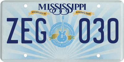 MS license plate ZEG030