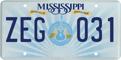 MS license plate ZEG031