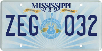 MS license plate ZEG032