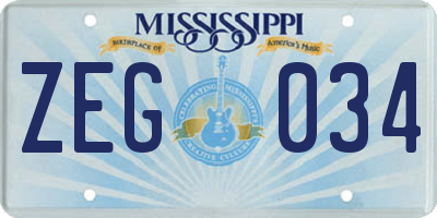 MS license plate ZEG034