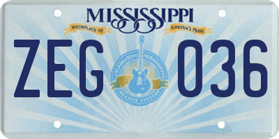 MS license plate ZEG036