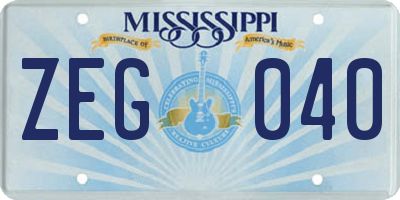 MS license plate ZEG040