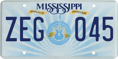 MS license plate ZEG045