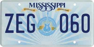MS license plate ZEG060