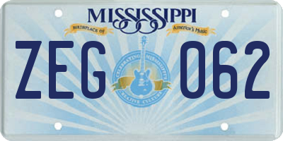 MS license plate ZEG062
