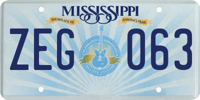 MS license plate ZEG063