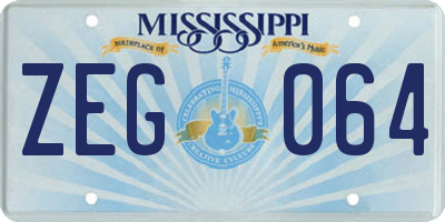 MS license plate ZEG064