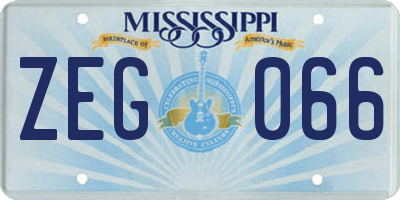 MS license plate ZEG066