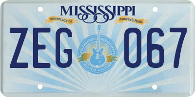 MS license plate ZEG067