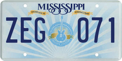 MS license plate ZEG071