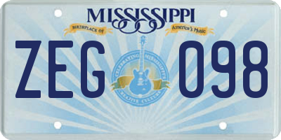 MS license plate ZEG098