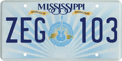 MS license plate ZEG103