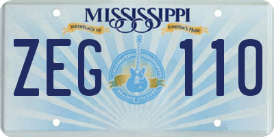 MS license plate ZEG110