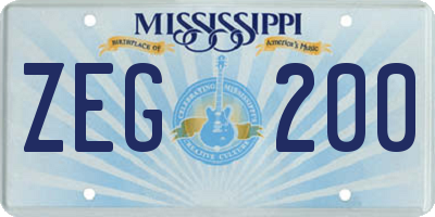 MS license plate ZEG200