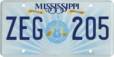 MS license plate ZEG205