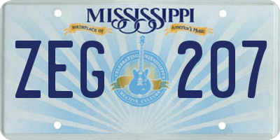 MS license plate ZEG207