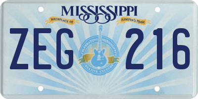 MS license plate ZEG216