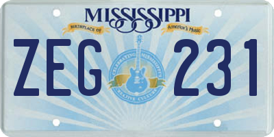 MS license plate ZEG231