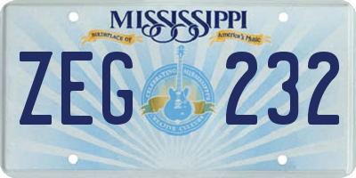 MS license plate ZEG232