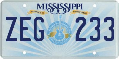 MS license plate ZEG233