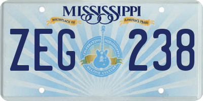 MS license plate ZEG238