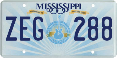 MS license plate ZEG288