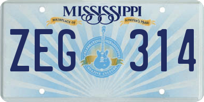 MS license plate ZEG314