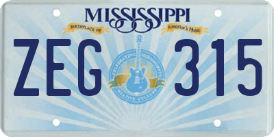 MS license plate ZEG315