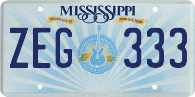 MS license plate ZEG333