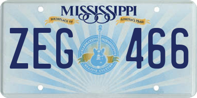 MS license plate ZEG466